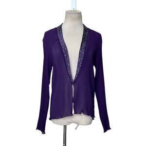 Patra purple sheer long sleeves beaded neck line top size 10